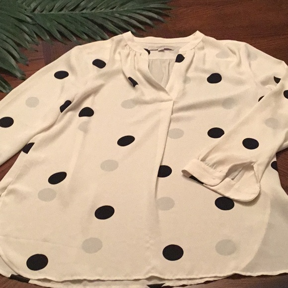 LOFT Tops - LOFT Blouse Shirt Ivory Black Polka Dot Medium EUC